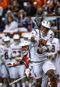 Lecky shoots for goal. Lecky had three goals for the Orange against Cornell. 