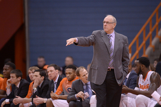 Jim Boeheim works the sideline in Syracuse's 72-48 win over Holy Cross.