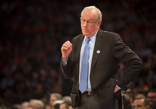SU head coach Jim Boeheim looks down at the court during the second half of a game in which the Orange blew a 15-point lead.