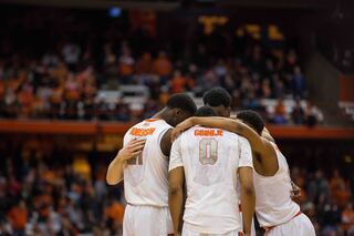 Syracuse huddles during its overtime affair with the Demon Deacons.