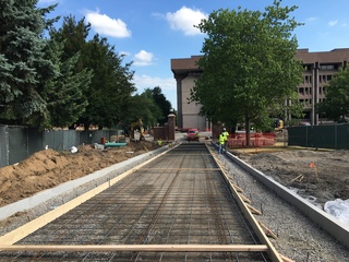 Preparations to complete a new sidewalk leading to Bird Library are underway. Photo taken July 22, 2016