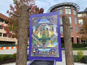 Haudenosaunee symbols fill up Lazore's installation, creating the chance for learning opportunities about Haudenosaunee culture.