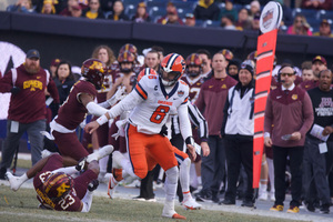 Syracuse couldn't cap off its season with a Pinstripe Bowl win despite totaling 466 yards on offense. Syracuse led in almost every statistical category, but sloppy QB play and mediocre defense doomed the Orange.