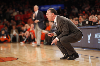 Pittsburgh's head coach Jamie Dixon calls out to his players on the court.