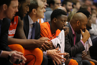 Joseph bites his nails as he watches the game late in the second half from the sidelines.